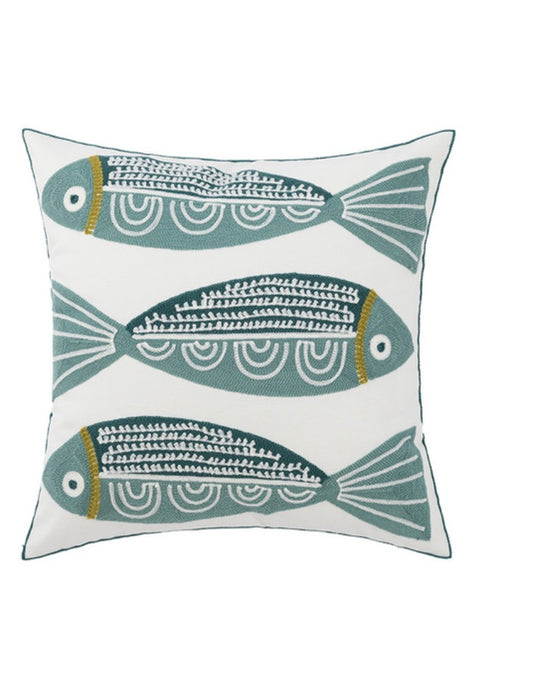 Embroidered fish cushion cover