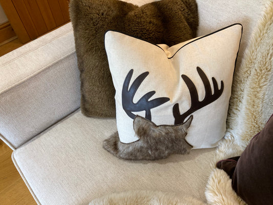 Luxury deer pillow/cushion cover linen embroidered with fleece , next day shipping