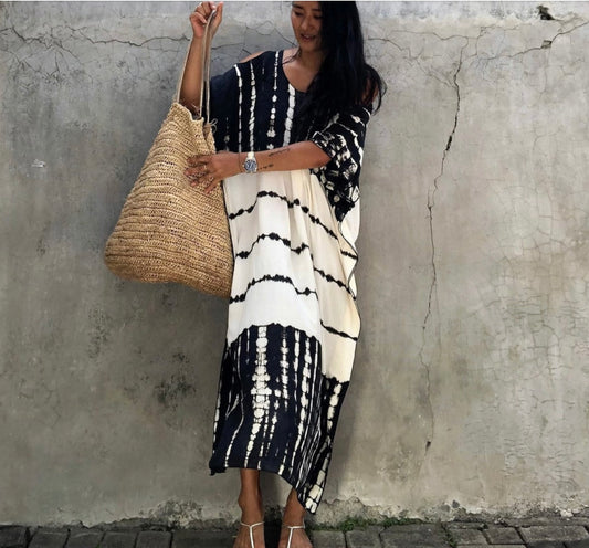 Black and white cold shoulder Dress