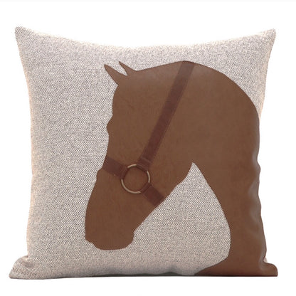 Luxury linen equestrian reins cushion cover 50x50cm PU leather