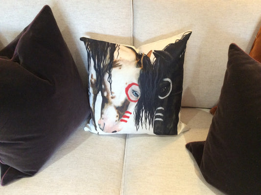 Whimsical Horse linen cushion cover