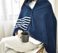 Poncho fleece warm plaid Navy  and off white  great gift,next day shipping