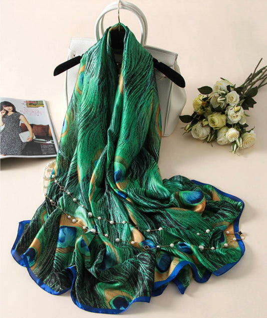 Peacock 100 silk scarf