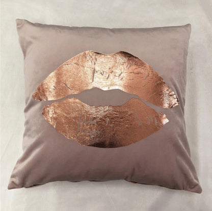 Pink velvet lips cushion cover