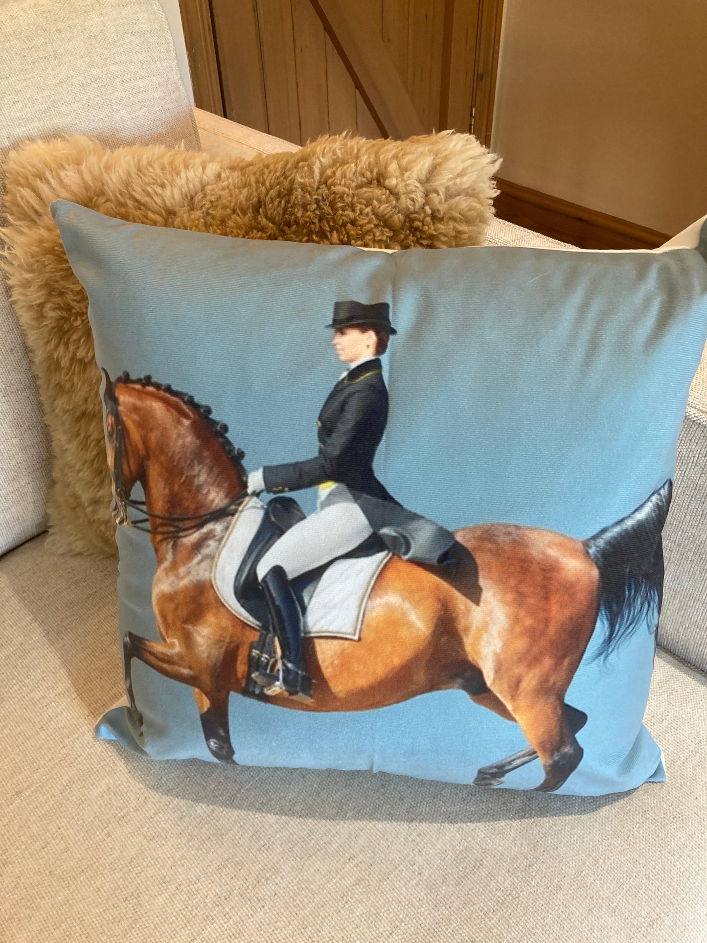 Blue dressage cushion cover