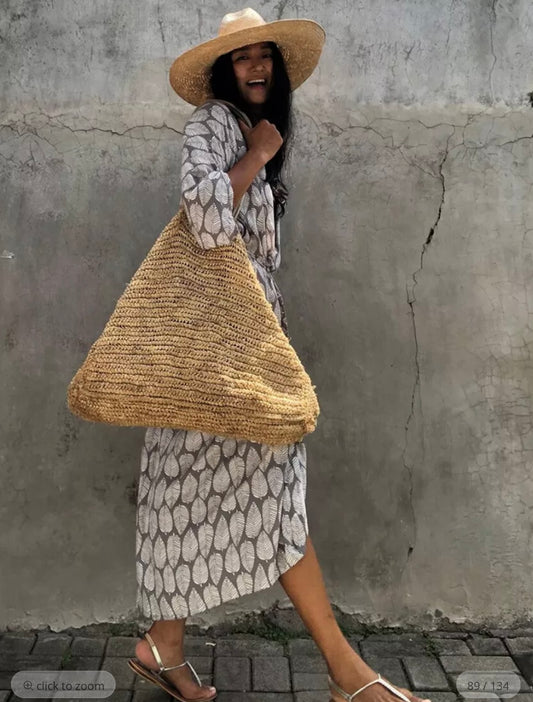 Beach kimono Grey leaf print