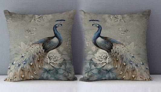 Pretty vintage style ,light grey/blue linen peacock cushion cover