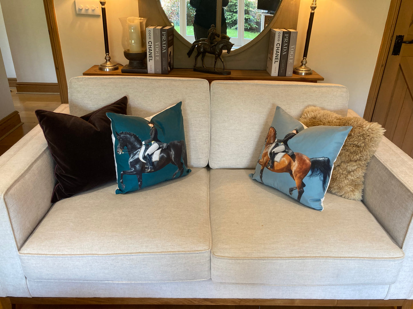 Blue dressage cushion cover