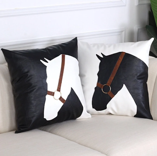 Luxury equestrian horse PU leather cushion / pillow cover