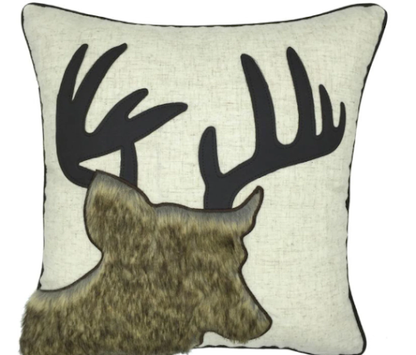 Luxury deer pillow/cushion cover linen  embroidered with fleece , next day shipping