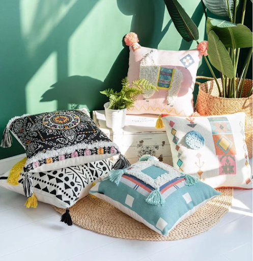 Luxury green / aqua Moroccan style cushion /pillow cover with Tassels