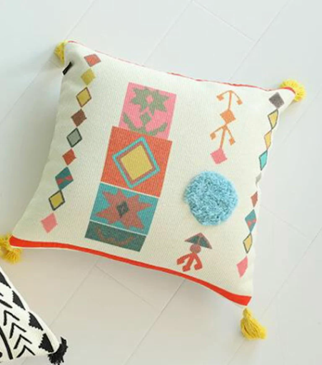 Luxury off white Moroccan style cushion /pillow cover with yellow Tassels