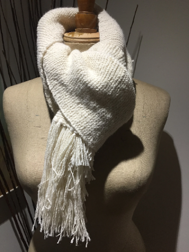 Pure Alpaca hand knit ivory scarf .warm/ soft . hyper allergenic
