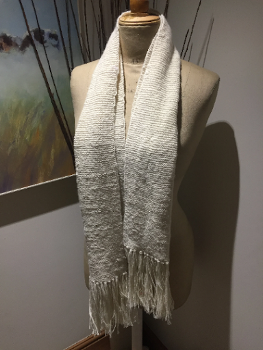 Pure Alpaca hand knit ivory scarf .warm/ soft . hyper allergenic
